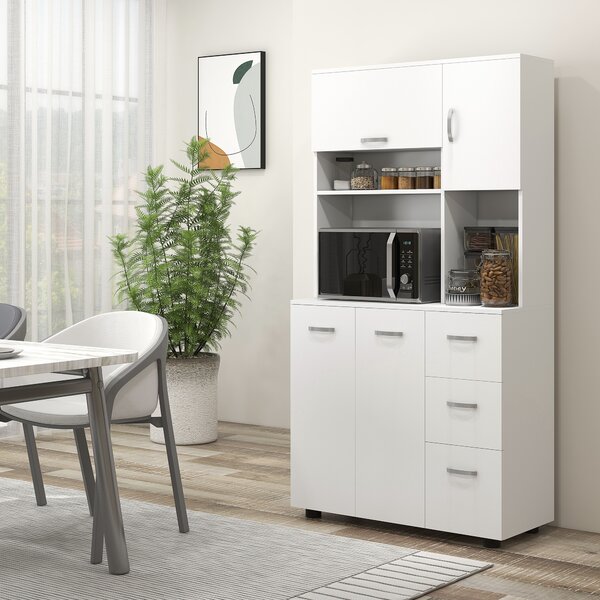 HOMCOM Armadio cucina, buffet, 3 cassetti, 3 ripiani, molto spazio, 89x39,5x168cm, Bianco | Aosom Italy