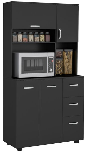 HOMCOM Credenza da cucina multi-rangements 4 ante 3 cassetti ripiano + ampio piano 89L x 39,5l x 168H cm nero