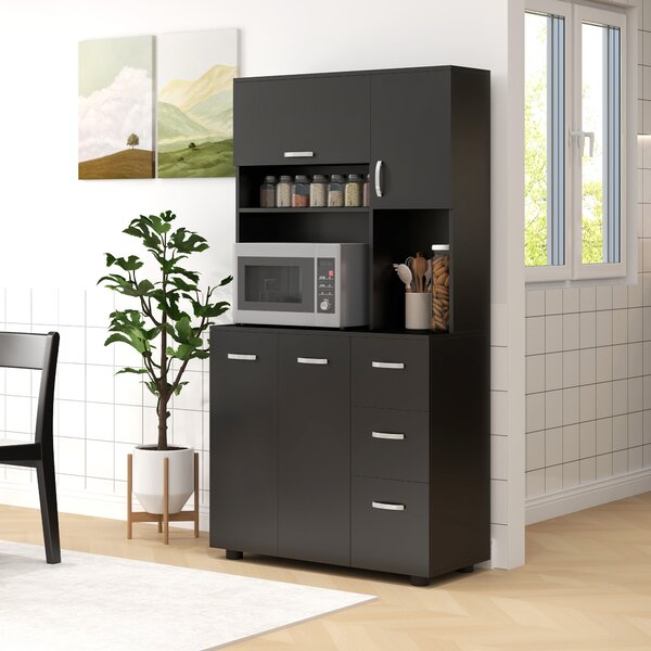 HOMCOM Credenza da cucina multi-rangements 4 ante 3 cassetti ripiano + ampio piano 89L x 39,5l x 168H cm nero