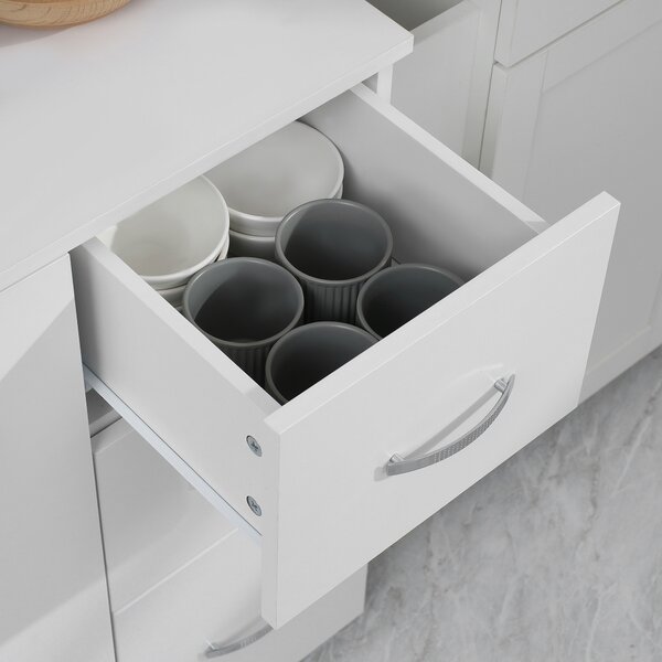 HOMCOM Armadio cucina, buffet, 3 cassetti, 3 ripiani, molto spazio, 89x39,5x168cm, Bianco | Aosom Italy