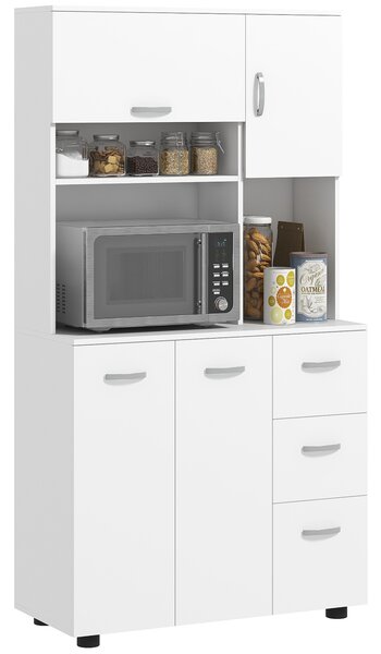 HOMCOM Credenza da cucina multi-contenitori 4 ante 3 cassetti mensola + ampio piano 89L x 39,5P x 168H cm bianco