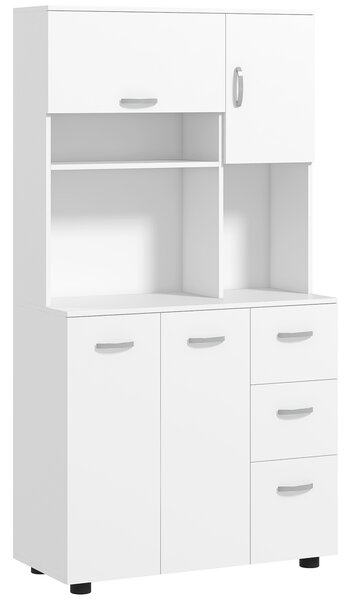 HOMCOM Armadio cucina, buffet, 3 cassetti, 3 ripiani, molto spazio, 89x39,5x168cm, Bianco | Aosom Italy