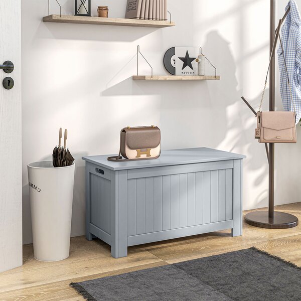 HOMCOM Contenitore Multiuso con cerniere di sicurezza e 2 maniglie laterali, Baule portaoggetti in legno, 81 x 40 x 46 cm, grigio | Aosom Italy