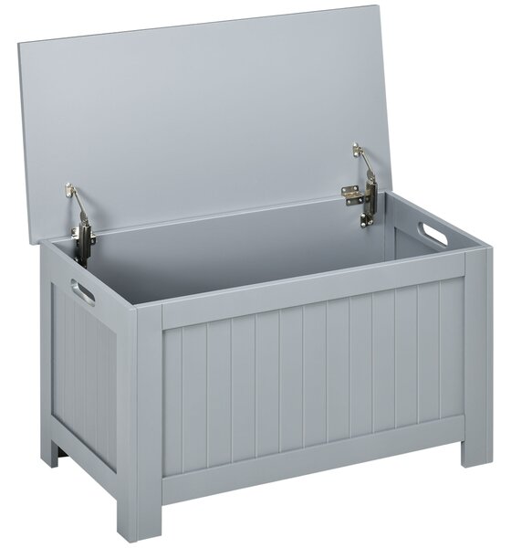 HOMCOM Contenitore Multiuso con cerniere di sicurezza e 2 maniglie laterali, Baule portaoggetti in legno, 81 x 40 x 46 cm, grigio | Aosom Italy