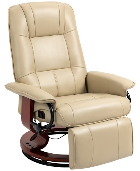 HOMCOM Poltrona relax reclinabile con poggiapiedi regolabile girevole a 360° base in legno rivestimento sintetico crema