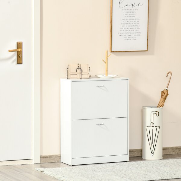 HOMCOM Scarpiera Mobile per Scarpe dim. 60L x 24P x 80H cm 2 Ante Ribaltabili Bianco