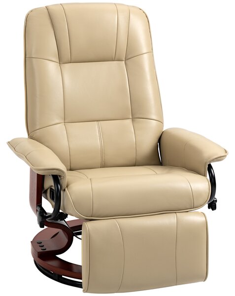 HOMCOM Poltrona relax reclinabile con poggiapiedi regolabile girevole a 360° base in legno rivestimento sintetico crema