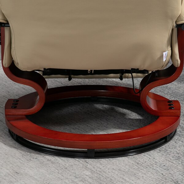 HOMCOM Poltrona relax reclinabile con poggiapiedi regolabile girevole a 360° base in legno rivestimento sintetico crema
