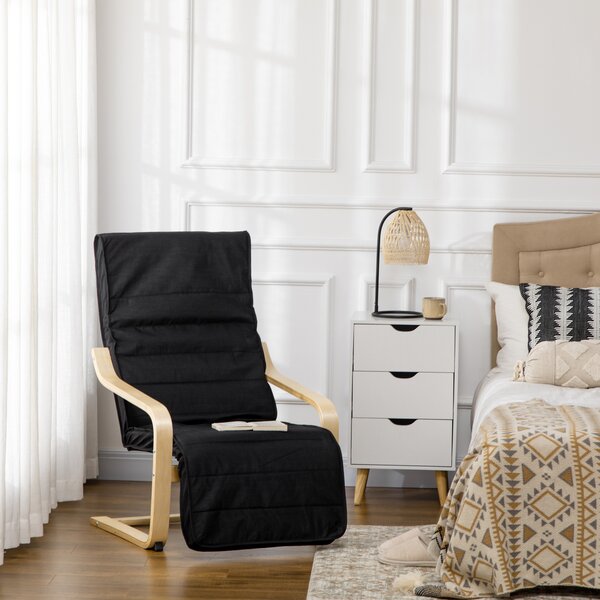 HOMCOM Poltrona Relax Comfort e Relax con Poggiapiedi regolabile sfoderabile 94 x 66,5 x 100 cm Legno Massello Nero