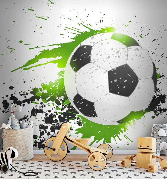 Carta da parati Pallone da calcio con schizzi di vernice, Carta da parati per Ragazzo, Carta da parati popolare, u57431 - Tapeko.it
