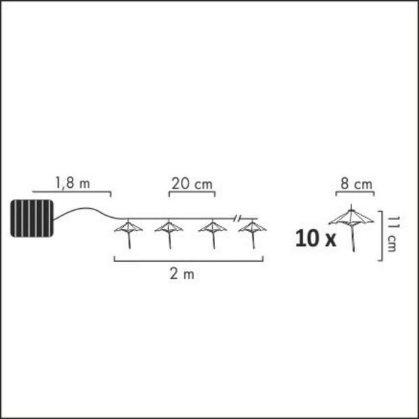 Catena LED solare 10xLED/1,2V 300 mAh 3,8 m IP44 ombrelli