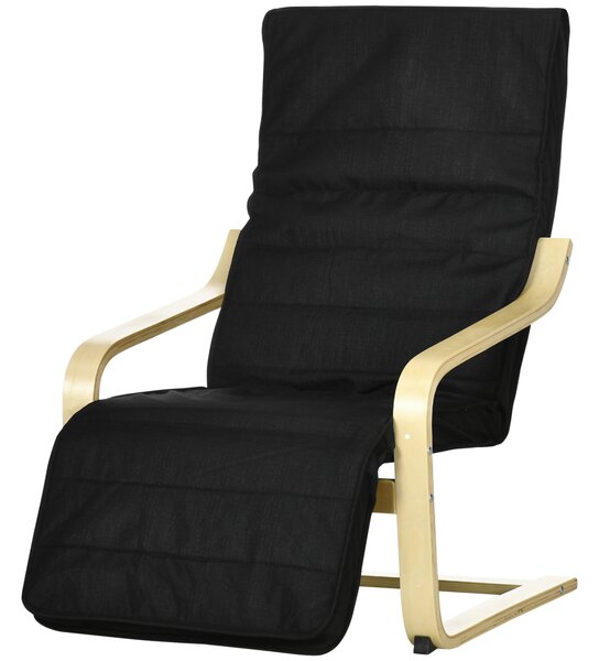 HOMCOM Poltrona Relax Comfort e Relax con Poggiapiedi regolabile sfoderabile 94 x 66,5 x 100 cm Legno Massello Nero