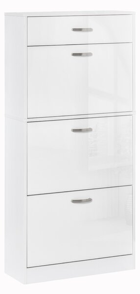 HOMCOM Mobile Portascarpe - 3 Ante ribaltabili e Cassetto Scorrevole - dim. 62L x 24P x 135A cm - maniglie in alluminio Pannello di Particelle Bianco