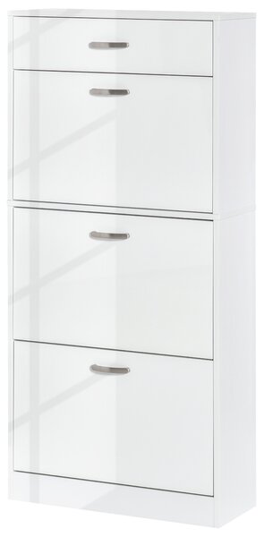 HOMCOM Mobile Portascarpe - 3 Ante ribaltabili e Cassetto Scorrevole - dim. 62L x 24P x 135A cm - maniglie in alluminio Pannello di Particelle Bianco