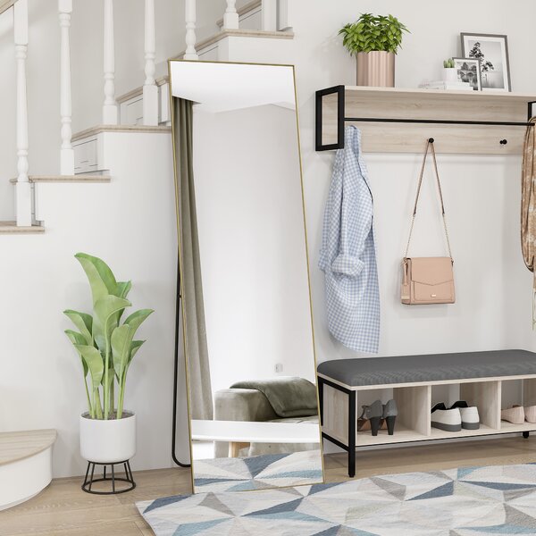 HOMCOM Grande specchio a figura intera rettangolare, 50 x 160 cm, specchio da terra, da parete o appoggiato al muro, dorato