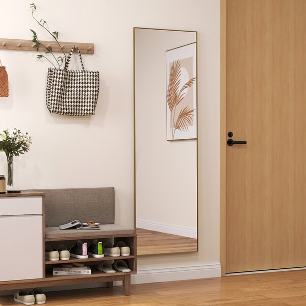 HOMCOM Grande specchio a figura intera rettangolare, 50 x 160 cm, specchio da terra, da parete o appoggiato al muro, dorato