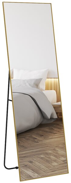 HOMCOM Grande specchio a figura intera rettangolare, 50 x 160 cm, specchio da terra, da parete o appoggiato al muro, dorato
