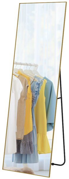 HOMCOM Grande specchio a figura intera rettangolare, 50 x 160 cm, specchio da terra, da parete o appoggiato al muro, dorato