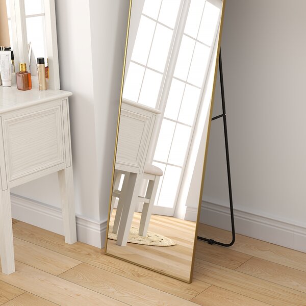 HOMCOM Grande specchio a figura intera rettangolare, 50 x 160 cm, specchio da terra, da parete o appoggiato al muro, dorato