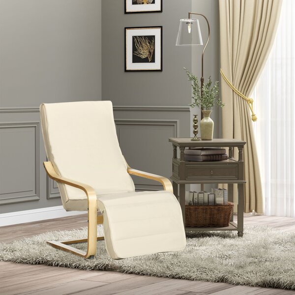 HOMCOM Poltrona Relax con Poggiapiedi a 5 Livelli e Poggiatesta, Legno di Betulla e Tessuto, 66,5x94x100 cm, Crema | Aosom Italy