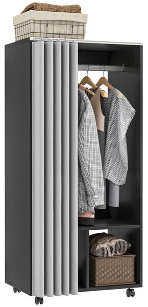 HOMCOM Armadio penderie Armadio di Archiviazione Mobile con tenda, Pannelli di Particelle, stanghetta di sospensione, nero