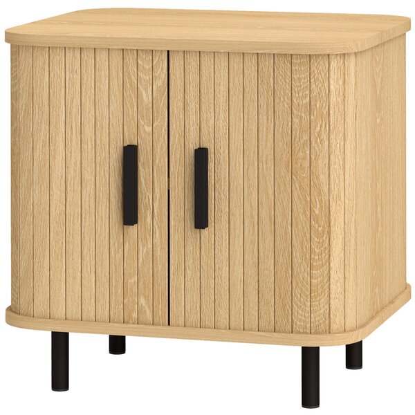HOMCOM Comodino, tavolino, stile scandinavo con 2 porte scorrevoli e piedi in acciaio 48 x 40 x 48 cm, effetto legno