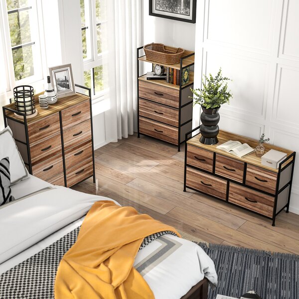 HOMCOM Cassettiera Meuble de Rangement 5 cassette in Tissu 98 x 29 x 63 cm struttura in acciaio nero