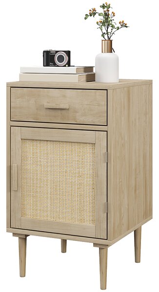 HOMCOM Comodino con armadio e ripiano porta in rattan intrecciato 1 cassetto design bohémien - 40 x 40 x 68,5 cm naturale