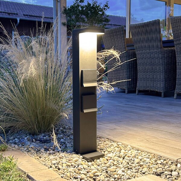 Deko-Light Lampioncino LED Colonna con prese Lerna, 60 cm, alluminio grigio scuro Lerna, Nero, Alluminio, Moderno, Lampada LED da esterni