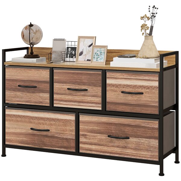 HOMCOM Cassettiera Meuble de Rangement 5 cassette in Tissu 98 x 29 x 63 cm struttura in acciaio nero