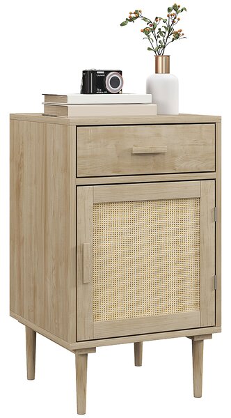 HOMCOM Comodino con armadio e ripiano porta in rattan intrecciato 1 cassetto design bohémien - 40 x 40 x 68,5 cm naturale