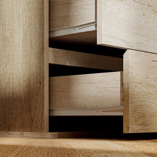 HOMCOM Comò 5 cassetti mobile da archiviazione dal design minimalista senza maniglie 60 x 38 x 100 cm legno naturale