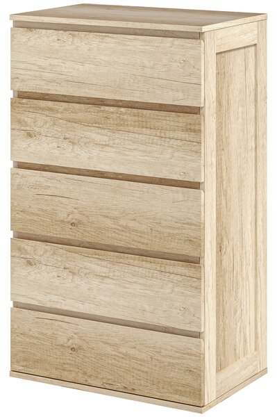 HOMCOM Comò 5 cassetti mobile da archiviazione dal design minimalista senza maniglie 60 x 38 x 100 cm legno naturale