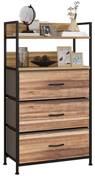 HOMCOM Mobile da inserimento stile industriale comoda 3 cassetti in tessuto rimovibili e 2 ripiani - 60 x 29 x 101cm - MDF e metallo