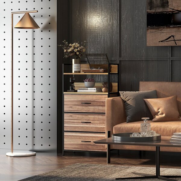 HOMCOM Mobile da inserimento stile industriale comoda 3 cassetti in tessuto rimovibili e 2 ripiani - 60 x 29 x 101cm - MDF e metallo