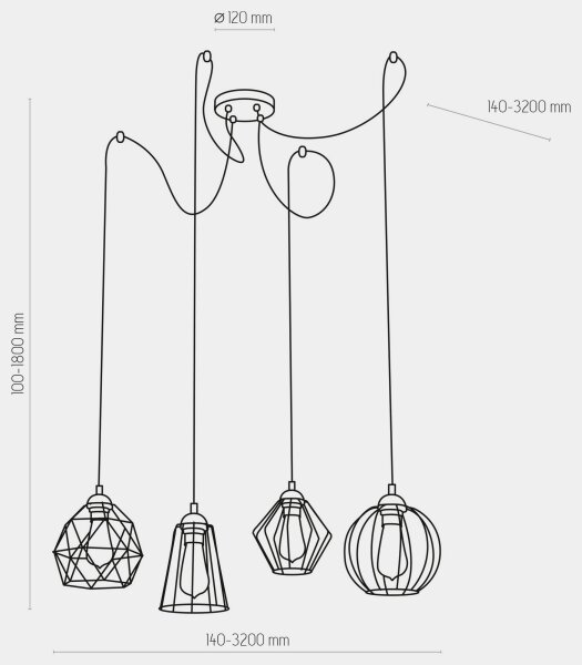 Lampadario a sospensione con filo GALAXY 4xE27/60W/230V ragno