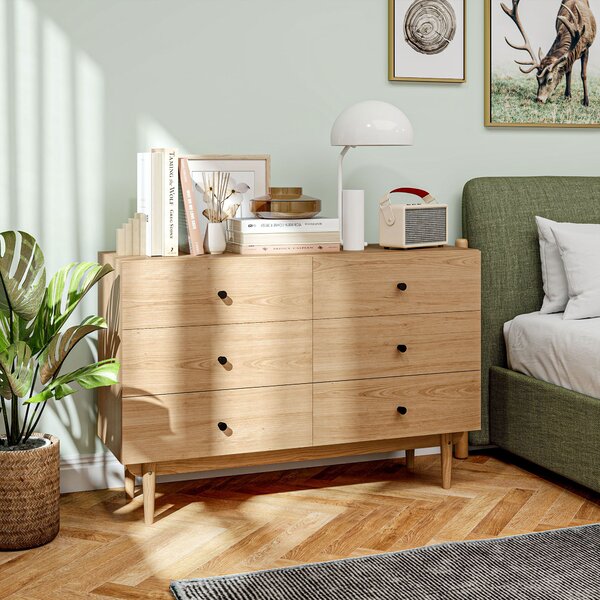 HOMCOM Cassettiera 6 cassetti mobile da archiviazione piedi in legno massello 120 x 40 x 80 cm colore legno