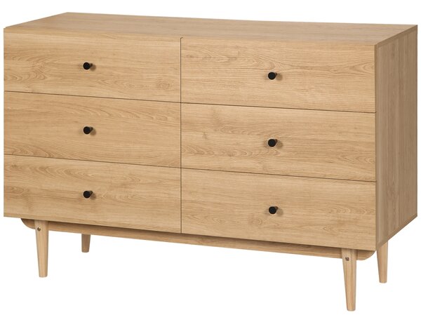 HOMCOM Cassettiera 6 cassetti mobile da archiviazione piedi in legno massello 120 x 40 x 80 cm colore legno