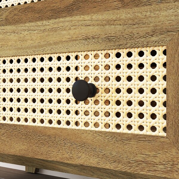 HOMCOM Cassettiera 3 cassetti mobile in rattan intrecciato aspetto legno chiaro 80 x 35 x 76 cm