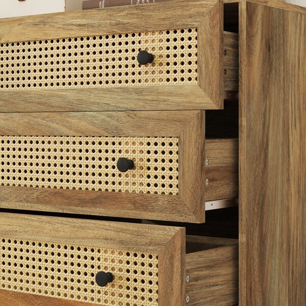 HOMCOM Cassettiera 3 cassetti mobile in rattan intrecciato aspetto legno chiaro 80 x 35 x 76 cm