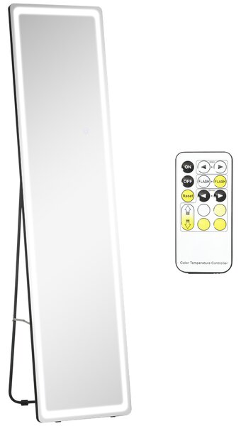 HOMCOM Specchio su supporto o a parete intensità e colore regolabile con telecomando 40 x 37 x 157,5H cm argento