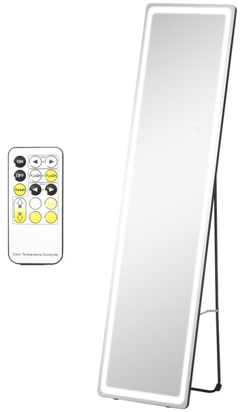 HOMCOM Specchio su supporto o a parete intensità e colore regolabile con telecomando 40 x 37 x 157,5H cm argento