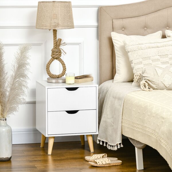 HOMCOM Comodino stile scandinavo con 2 cassetti bianco e effetto legno - 40 x 35 x 50,5 cm