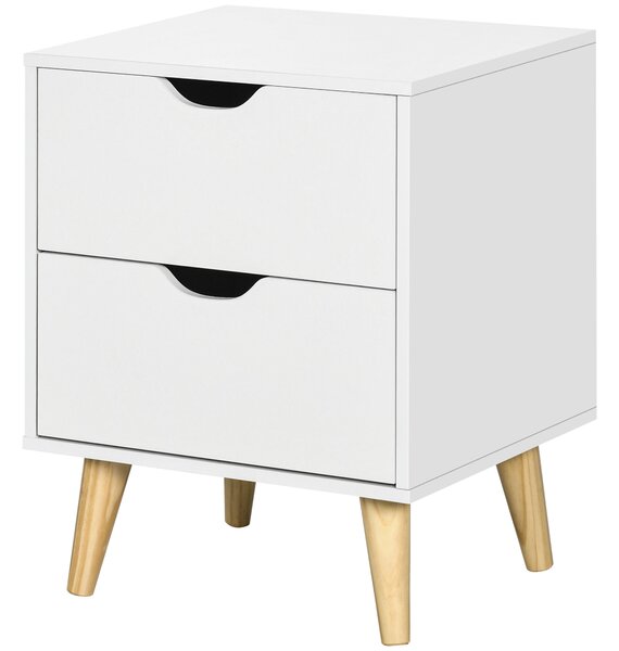 HOMCOM Comodino stile scandinavo con 2 cassetti bianco e effetto legno - 40 x 35 x 50,5 cm