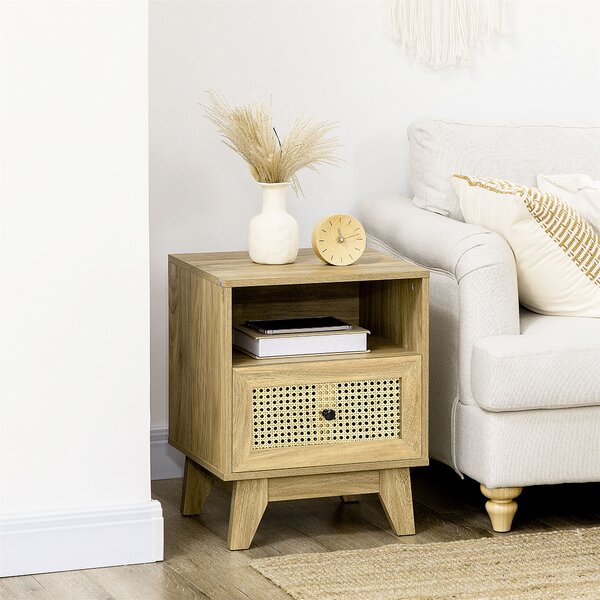 HOMCOM Comodino comodino con cassetto porta cannage e nicchia vintage 45 x 39 x 56,5 cm