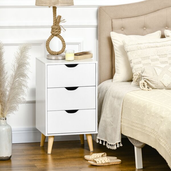 HOMCOM Comodino 3 cassetti Tavolino da comodino Mobiletto da stile scandinavo in Legno - 40 x 35 x 68,5 cm - Bianco