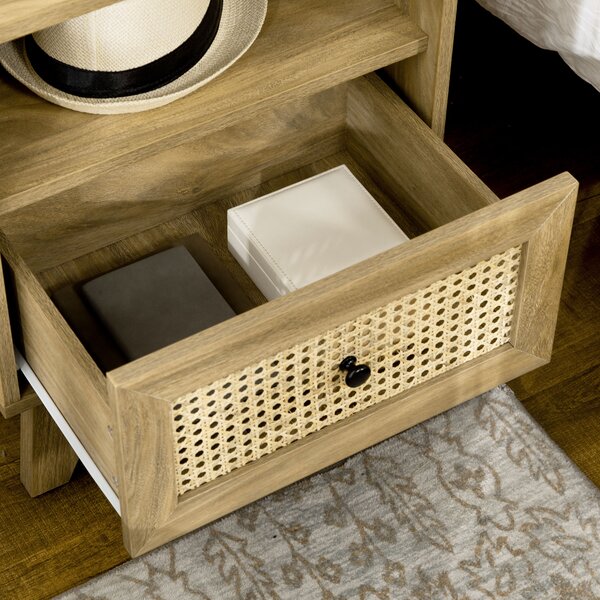 HOMCOM Comodino comodino con cassetto porta cannage e nicchia vintage 45 x 39 x 56,5 cm