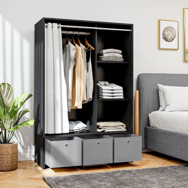 HOMCOM Armadio penderie armadio di archiviazione con asta tende 3 nicchie e 3 cassetti in tessuto rimovibili 105 x 48 x 160 cm