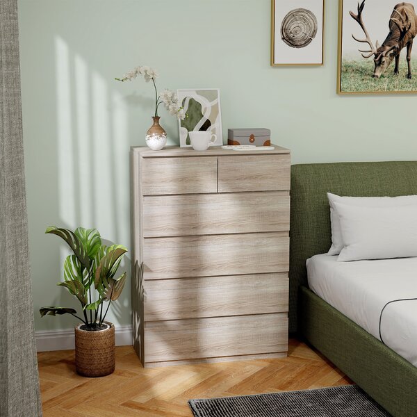 HOMCOM Comò 6 cassetti mobile da archiviazione senza maniglie design minimalista 80 x 39 x 115 cm legno naturale