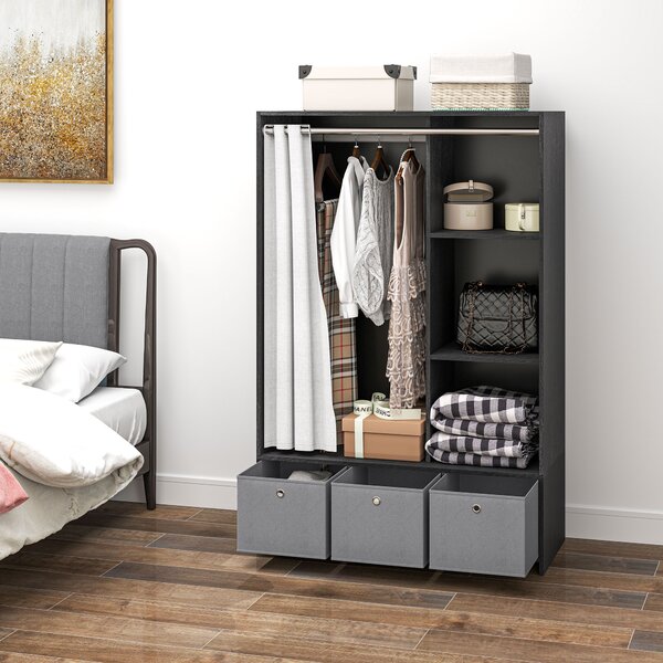 HOMCOM Armadio penderie armadio di archiviazione con asta tende 3 nicchie e 3 cassetti in tessuto rimovibili 105 x 48 x 160 cm